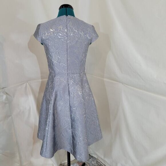 Halston Heritage Metallic Jacquard High/low Cocktail Dress In Silver Grey - 2 - Picture 5 of 10